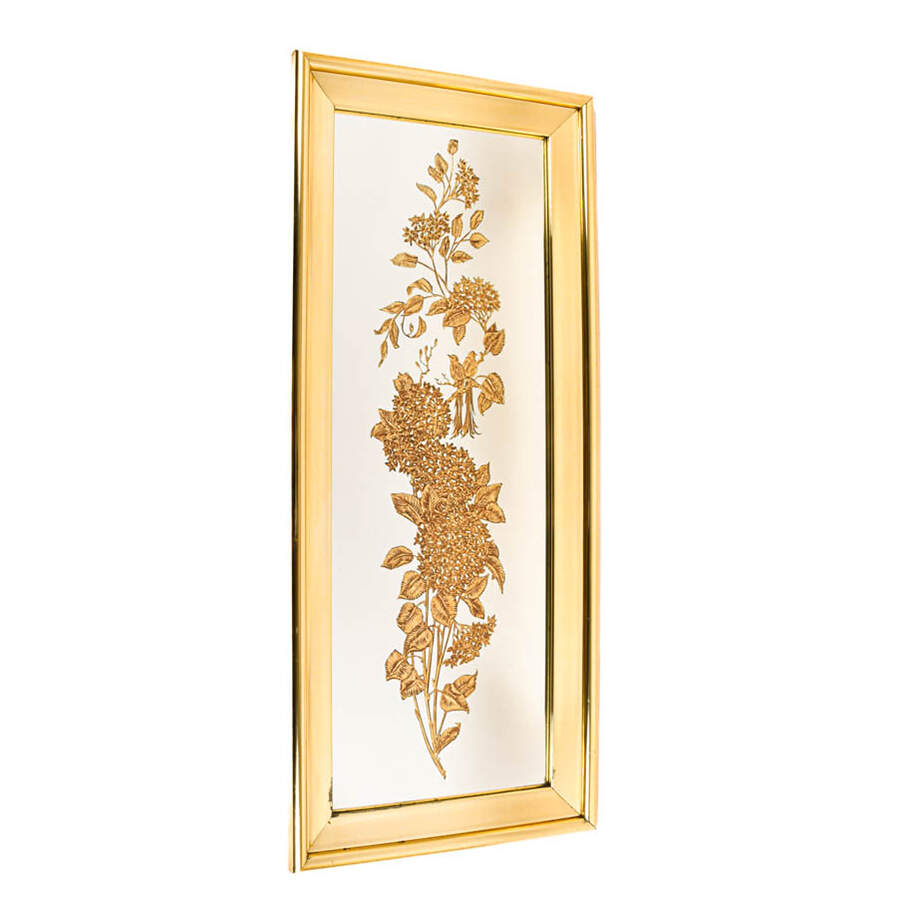 Antique Floral Reverse Gilded Art Glass Mirror-1