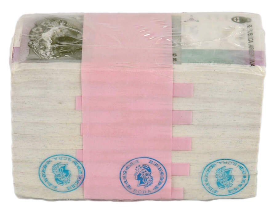 Sealed Brick of Uncirculated 500 Australes Republica Argentina Banknotes-3