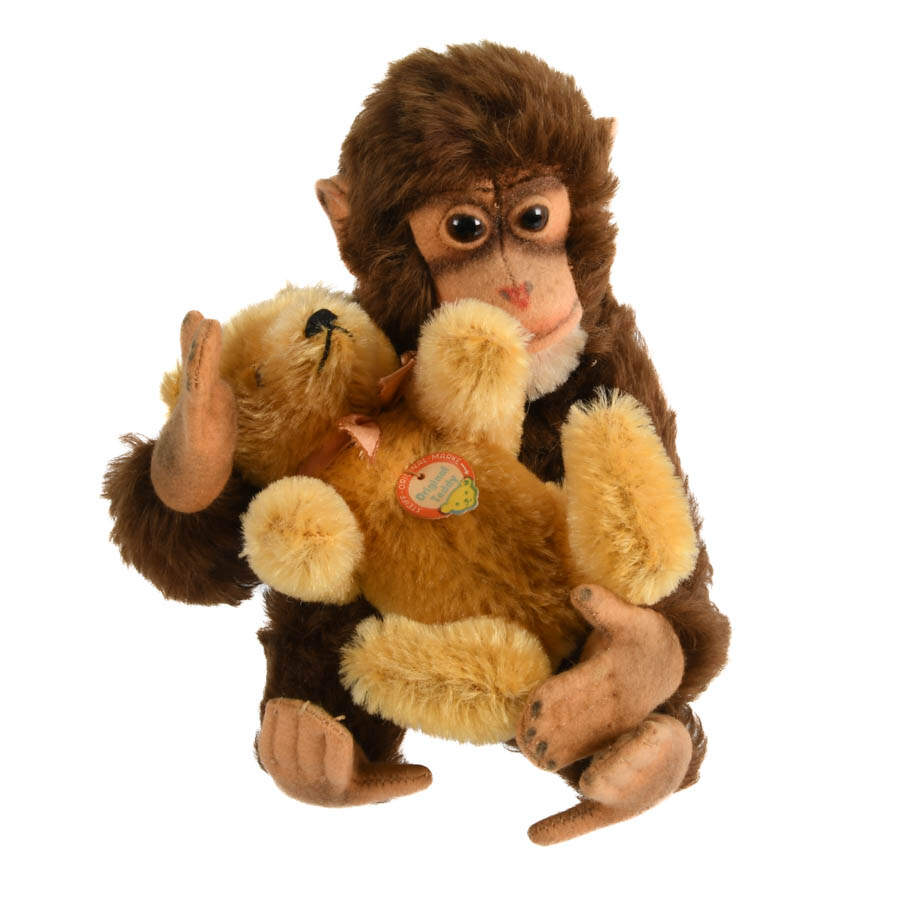 Pair of Steiff Plush Animals Gold Original Teddy and Jocko Chimp-1