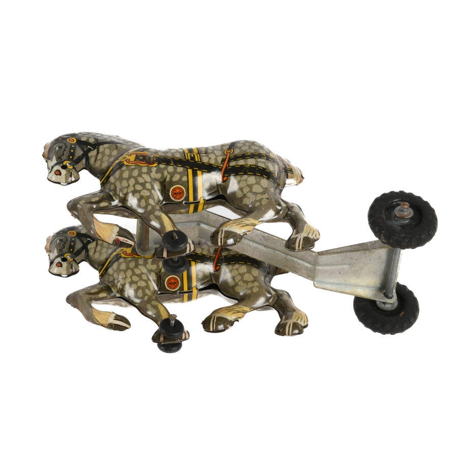 Tin Litho Mar Pull Double Horse Toy-8