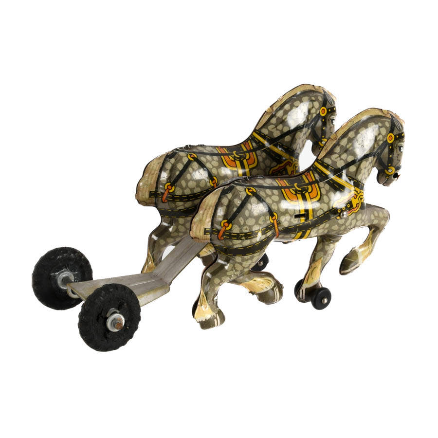 Tin Litho Mar Pull Double Horse Toy-5