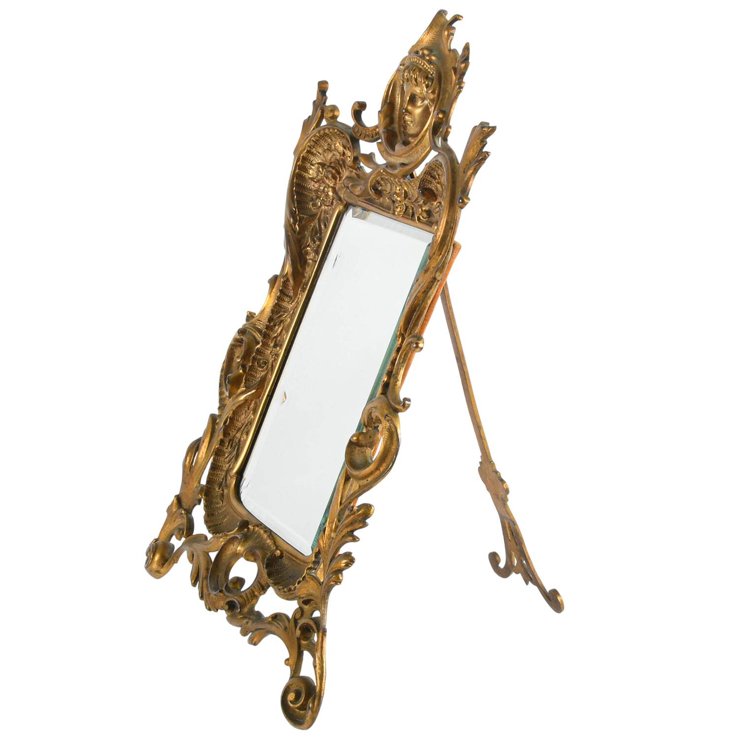Ornate Brass Art Nouveau Vanity Mirror-7