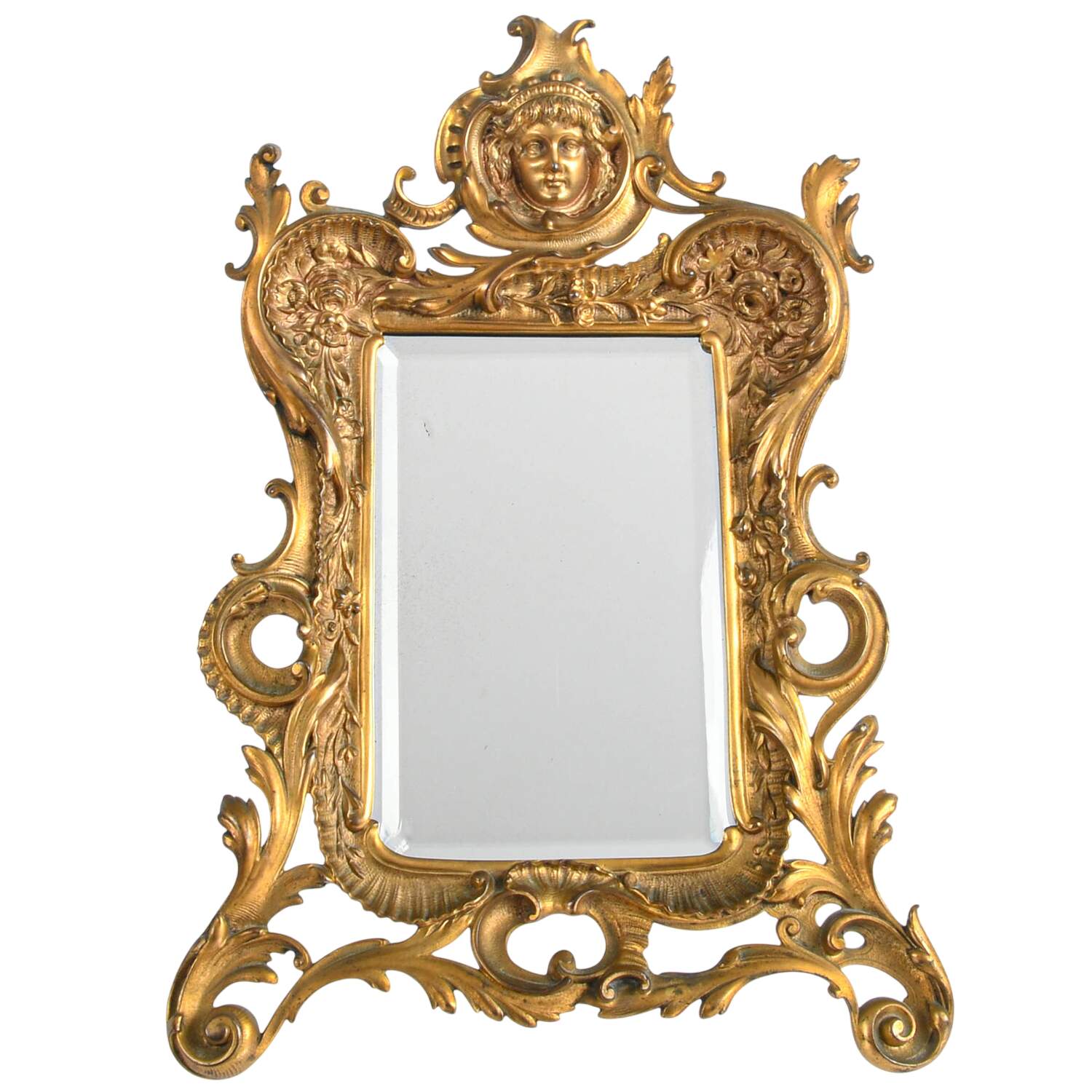 Ornate Brass Art Nouveau Vanity Mirror-1