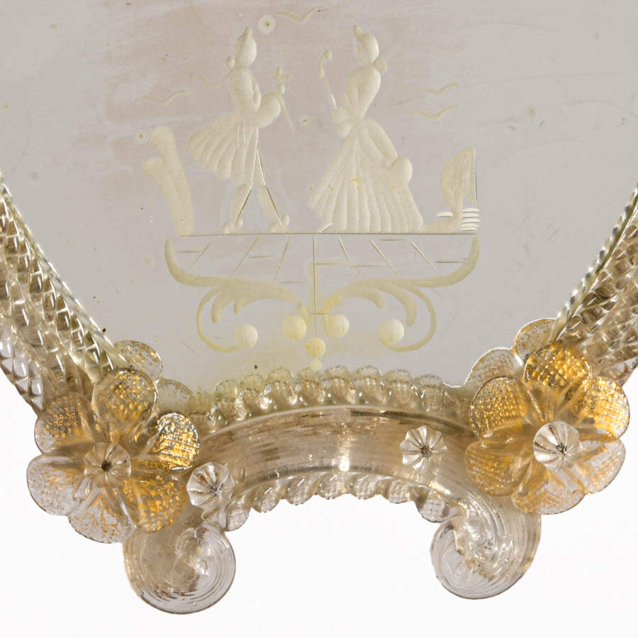 Venetian Murano Glass Etched Courting Scene Vanity Mirror-3