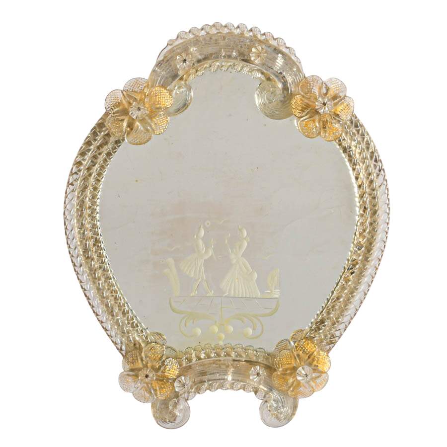 Venetian Murano Glass Etched Courting Scene Vanity Mirror-1