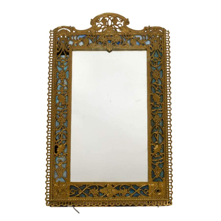 Antique Oscar Bach Figural Bronze Gothic Renaissance Wall Mirror-1