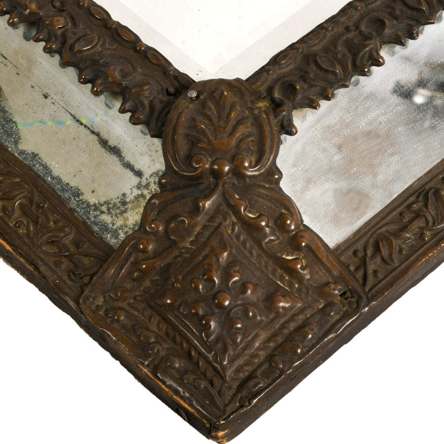 Antique French Napoleon III Brass Repoussé Wall Mirror-3