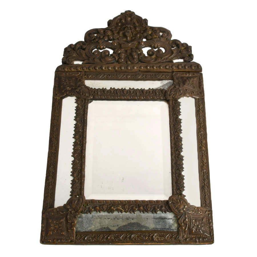 Antique French Napoleon III Brass Repoussé Wall Mirror-1