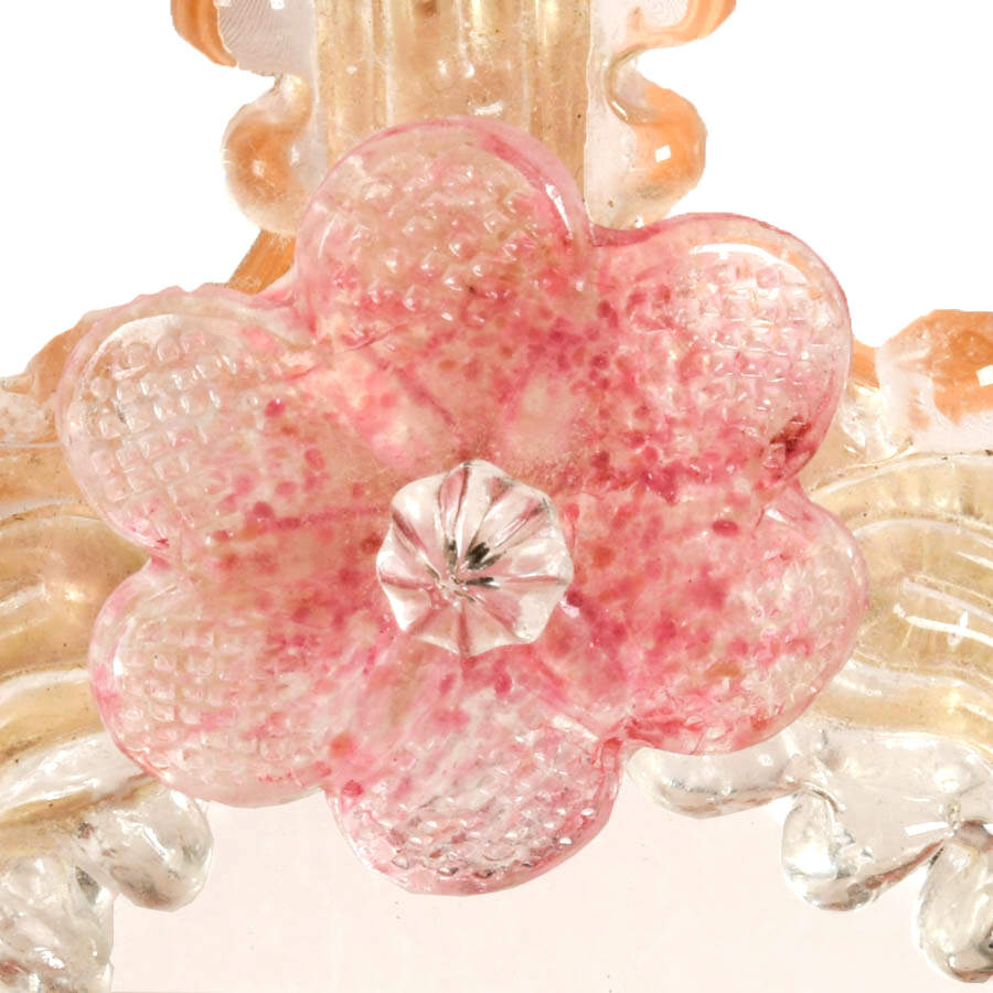 Mid-Century Floral Murano Glass Handheld Wall Mirror-4