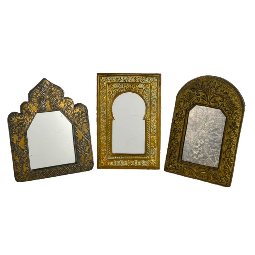 Set of Three Moroccan-Style Embossed and Engraved Metal Frame Mirrors-1