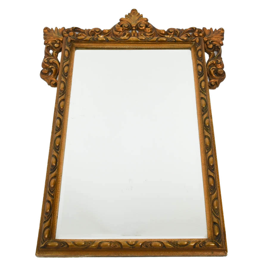 Ornate Gold-Tone Rectangular Wooden Wall Mirror-5