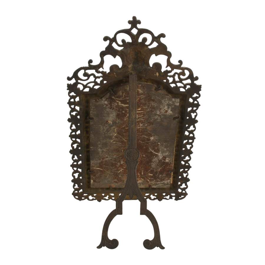 Antique Bronze Renaissance Revival Vanity Mirror with Crowned Man Crest-6