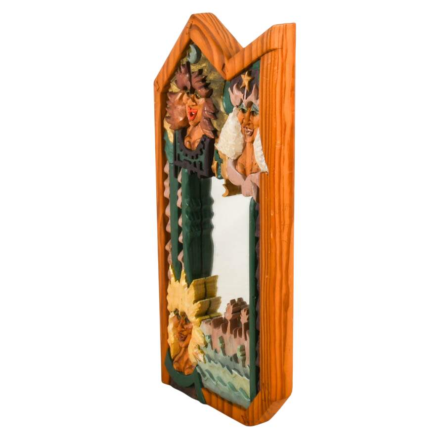 Signed R.A. Pitz Hand-Carved Whimsical Wood Wall Mirror-4