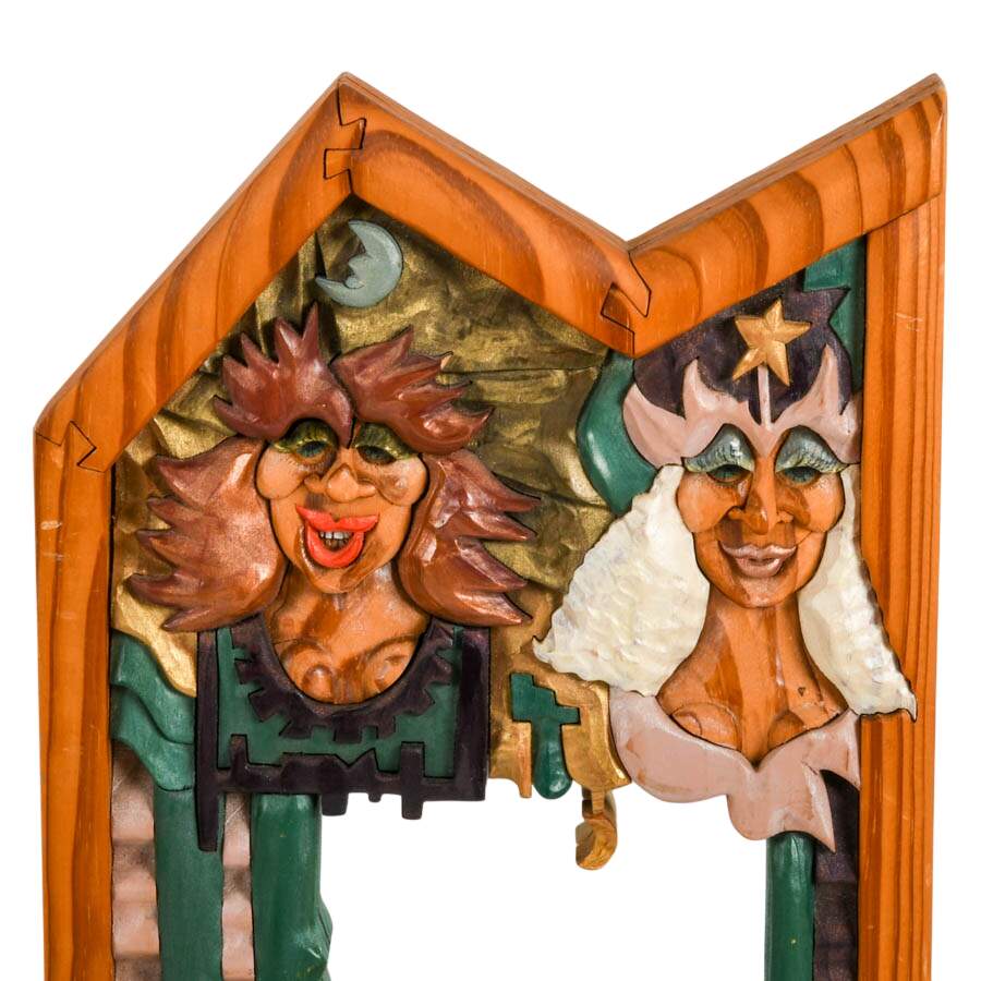 Signed R.A. Pitz Hand-Carved Whimsical Wood Wall Mirror-2
