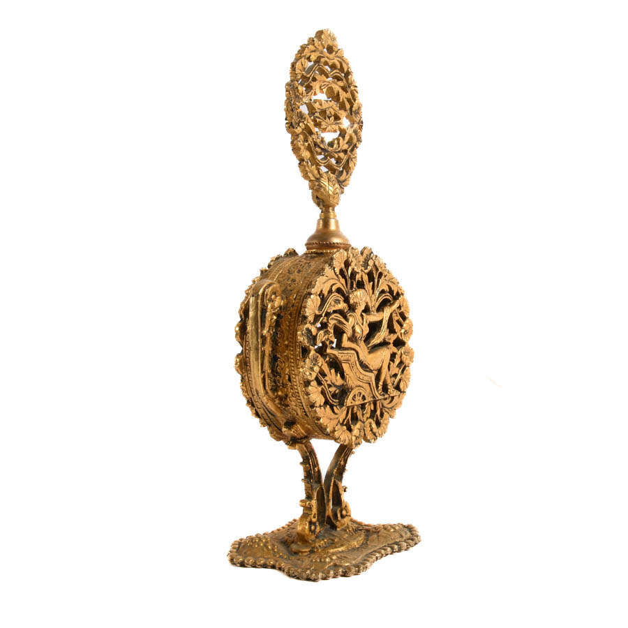 Mid-Century Modern Gilt Ormolu Filigree Perfume Bottle-5