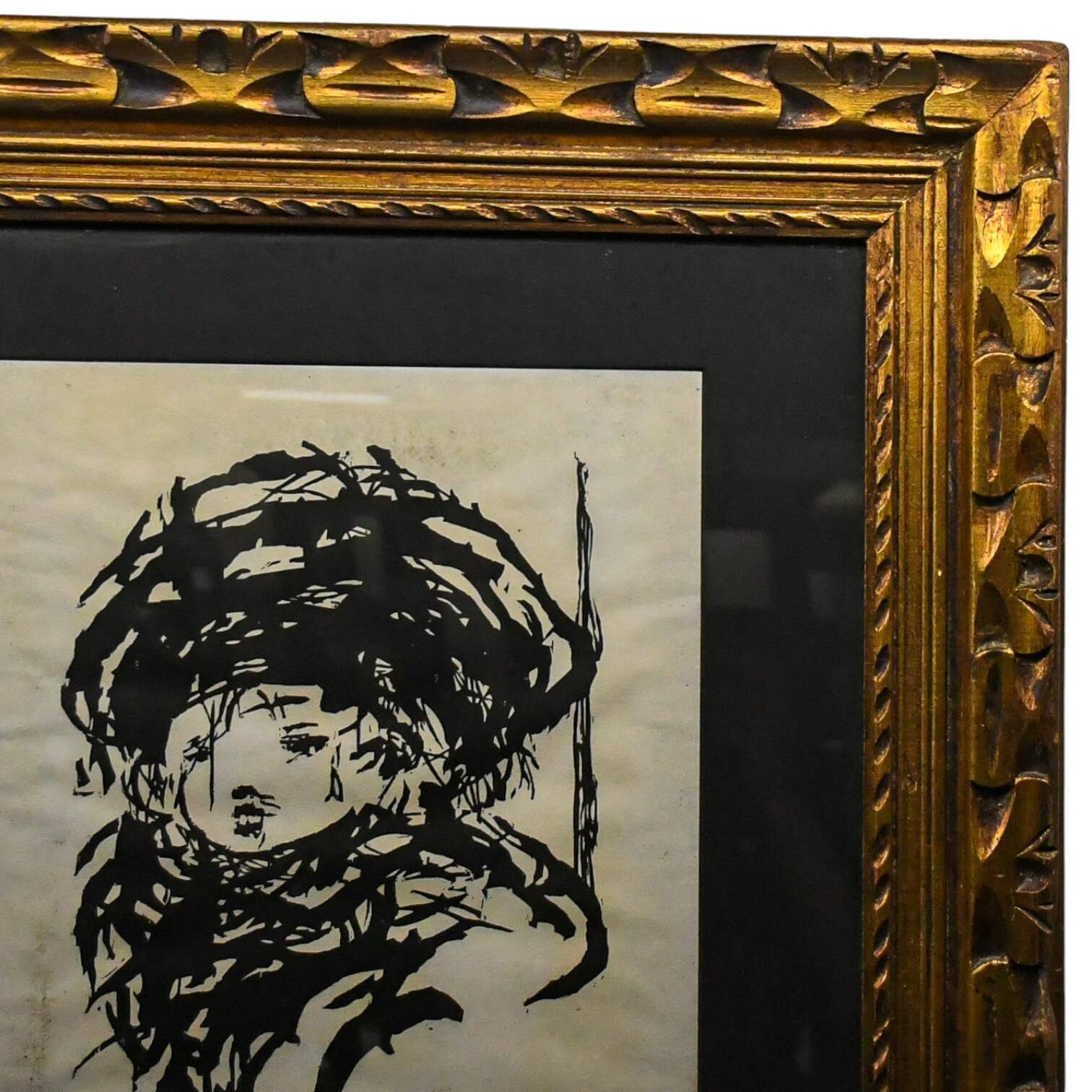 Framed Woodcut Print "Child in a Winter Hat" Signed Arthur Danto-4