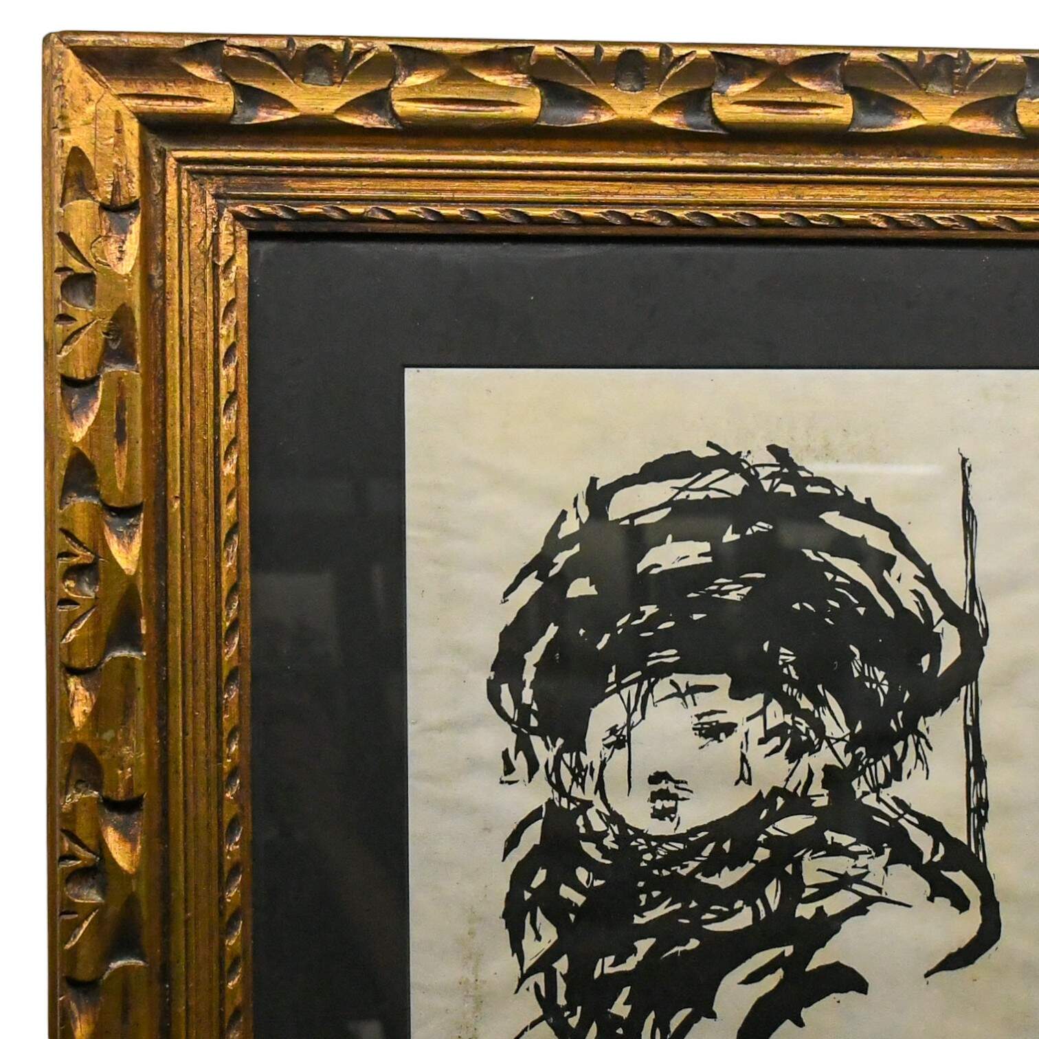 Framed Woodcut Print "Child in a Winter Hat" Signed Arthur Danto-2