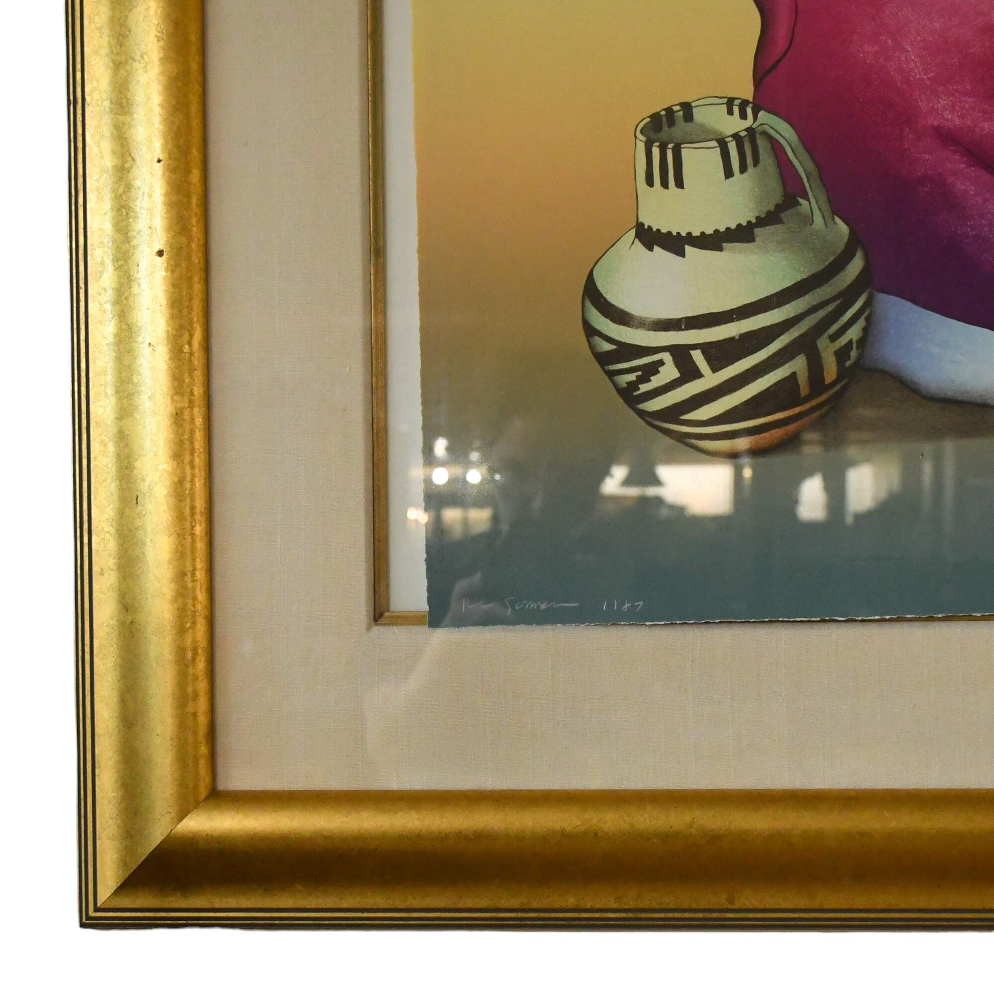 Framed Signed R.C. Gorman Lithograph "Thistle Jar"-5