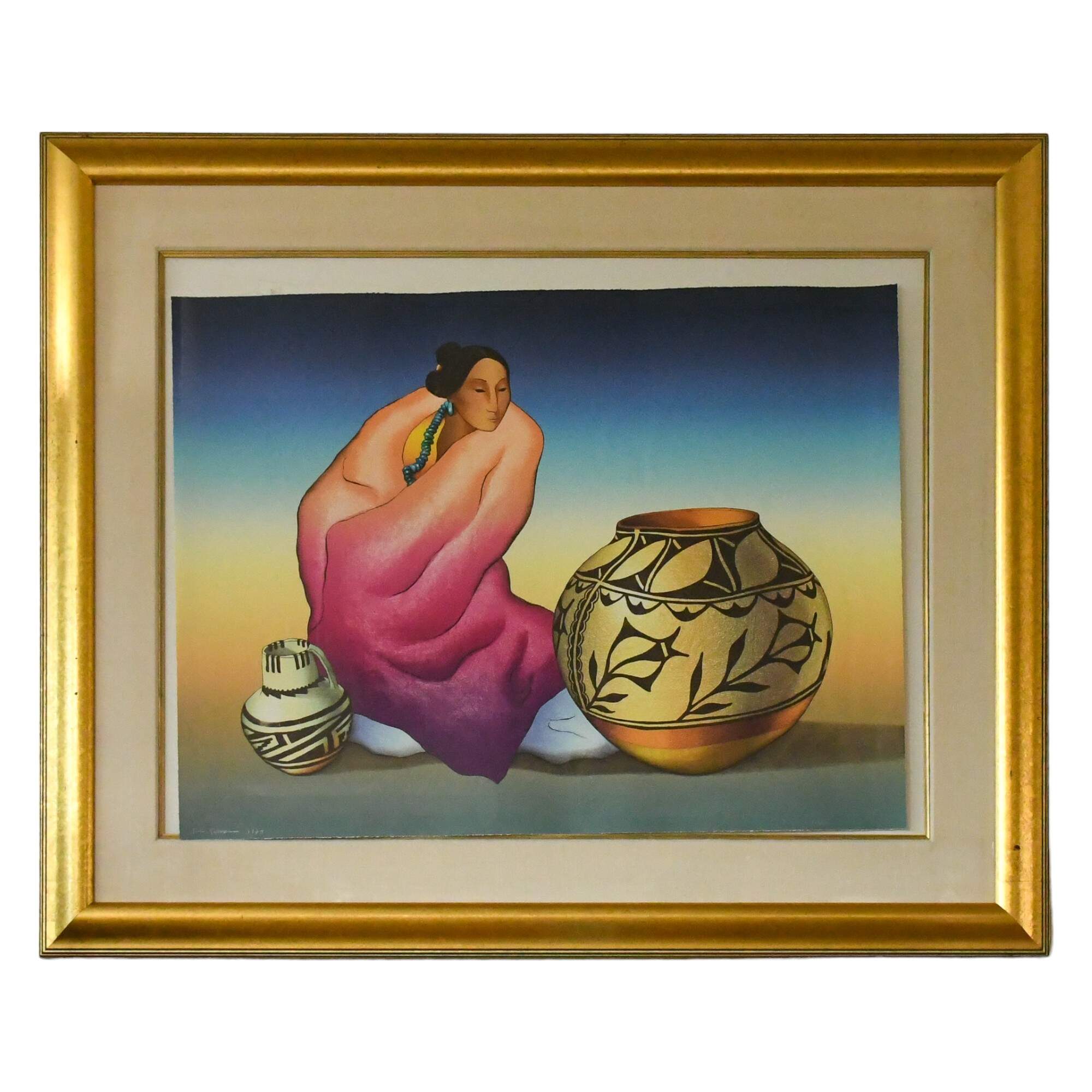 Framed Signed R.C. Gorman Lithograph "Thistle Jar"-1