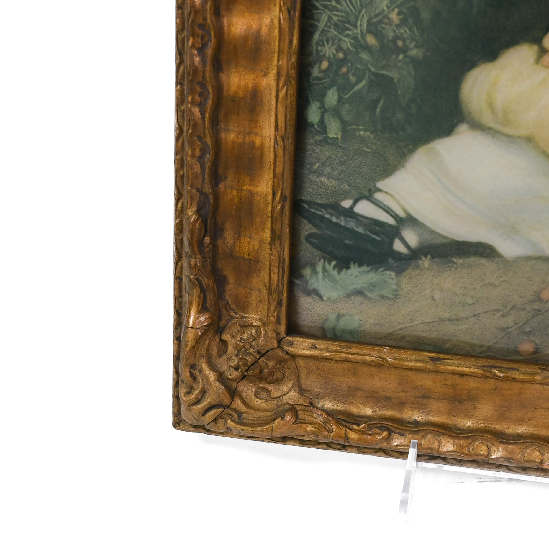 Print of a Girl Sitting Outside in Curved Glass Frame-5