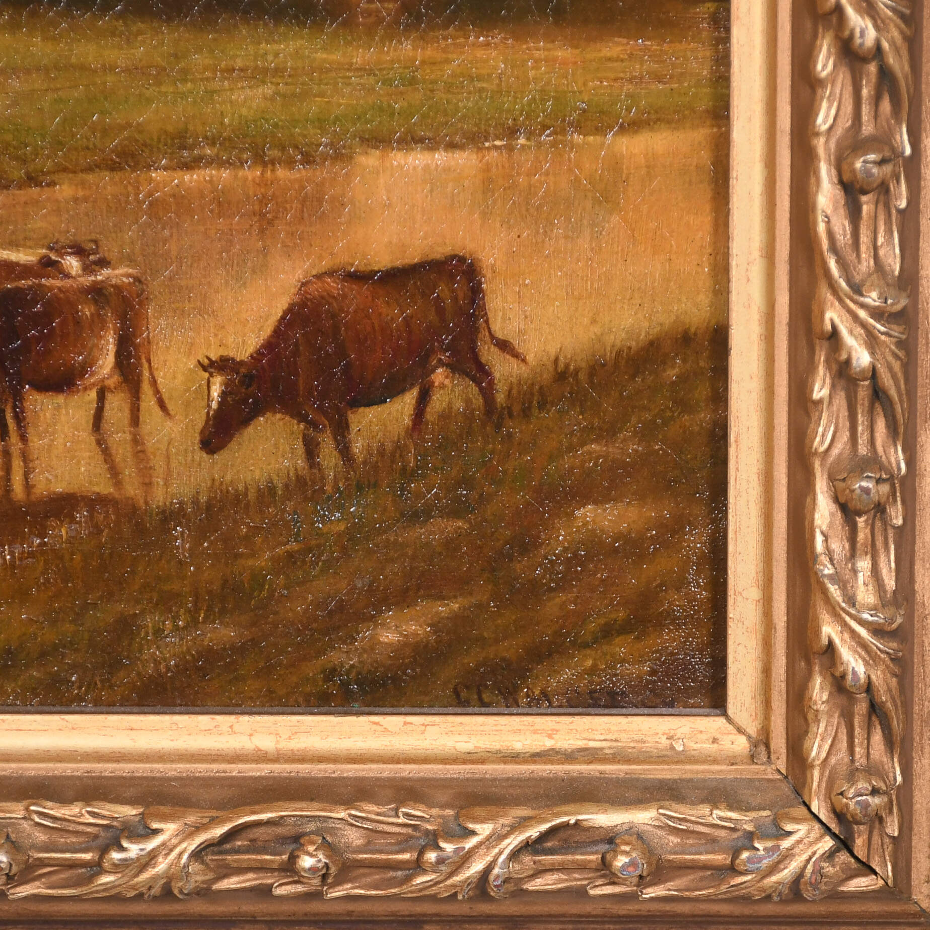 Framed Signed CC Walger Painting of Cows in Morning Light-7