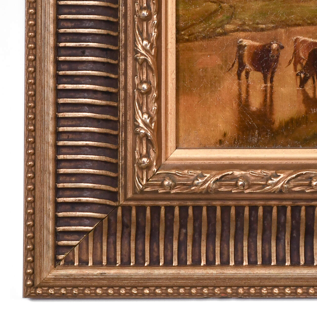 Framed Signed CC Walger Painting of Cows in Morning Light-4