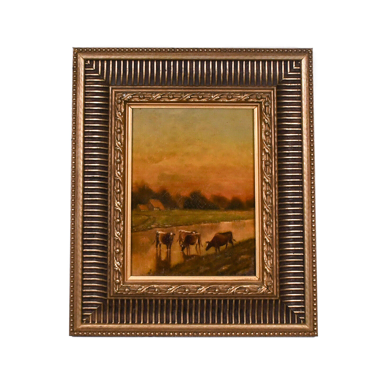 Framed Signed CC Walger Painting of Cows in Morning Light-1