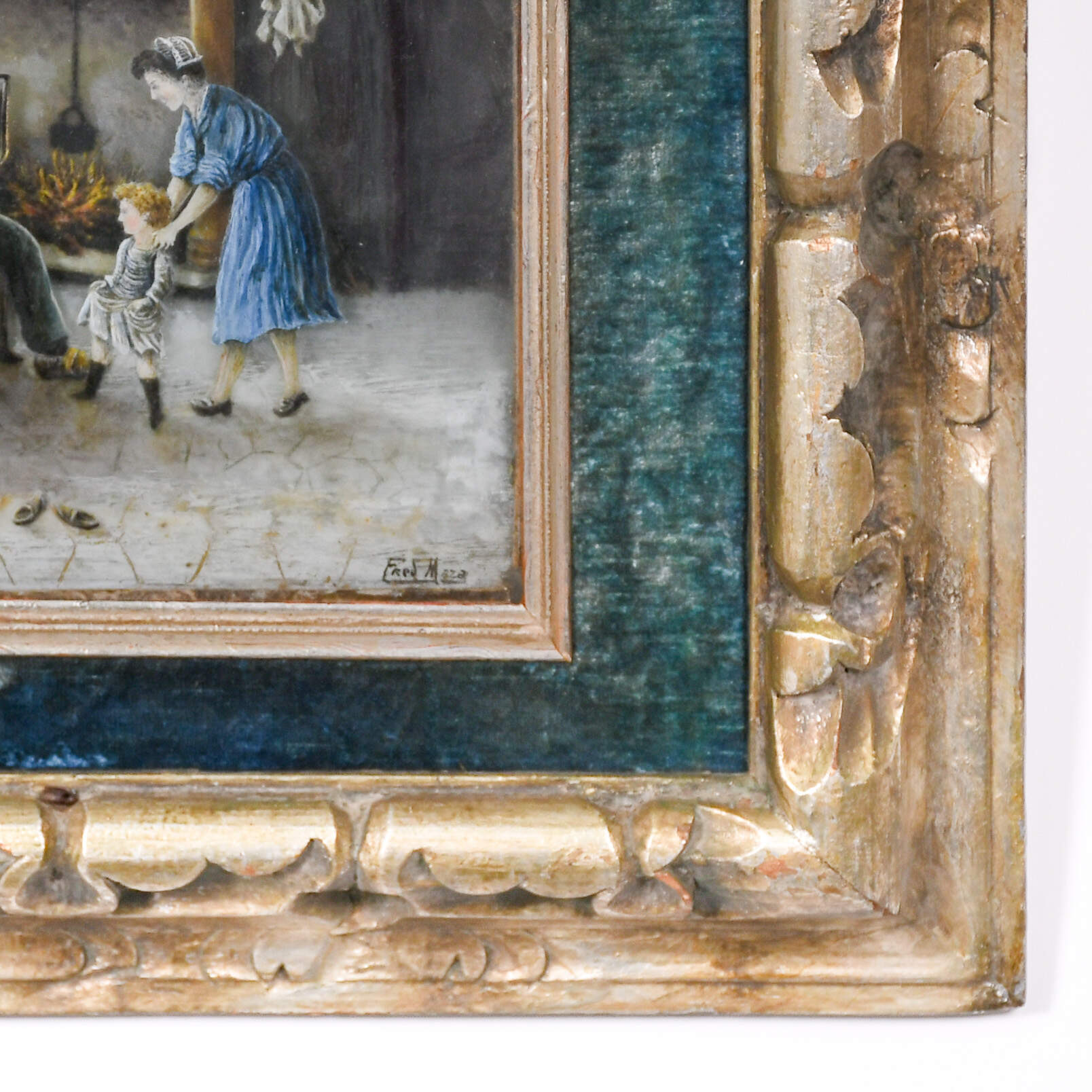 Antique Fred Mazot Untitled Reverse Glass Painted Panel-6