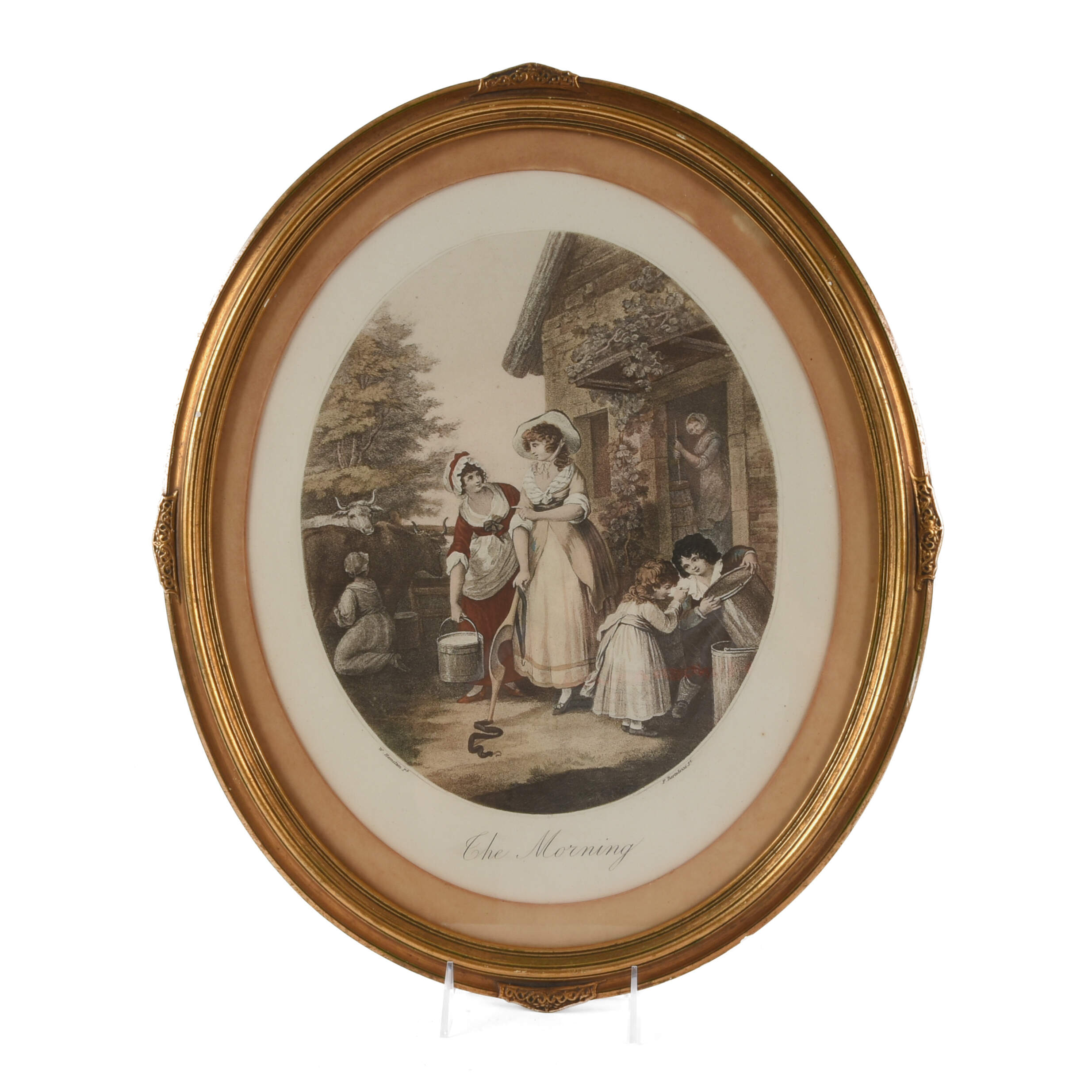 Antique "The Morning" Hand-Colored Oval Print By Hamilton & Bartolozzi-1