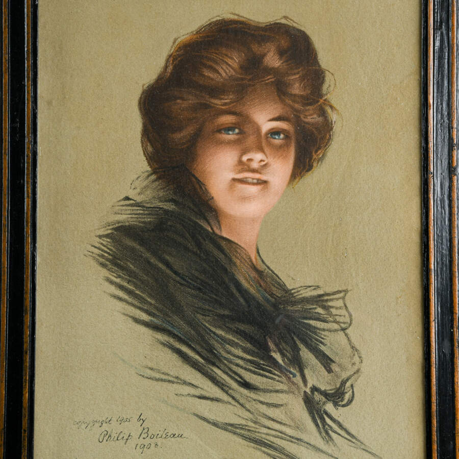 Antique Framed "Retrato de Peggy" Print Copyright 1905 by Philip Boileau-5