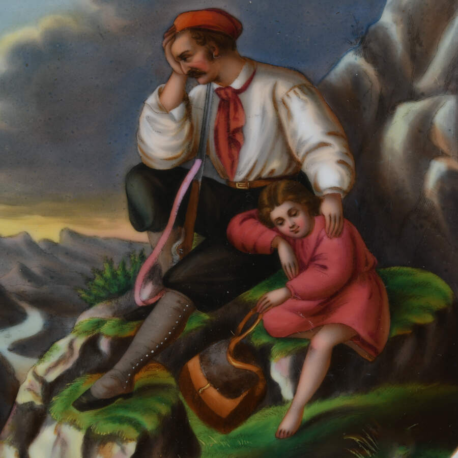 Painting on Porcelain Plaque of Father and Child-4