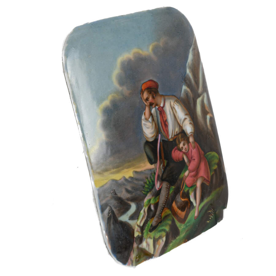 Painting on Porcelain Plaque of Father and Child-2
