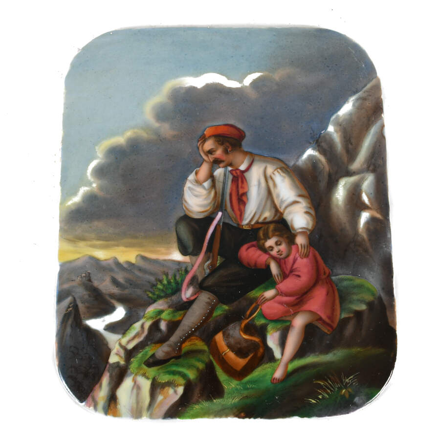 Painting on Porcelain Plaque of Father and Child-1