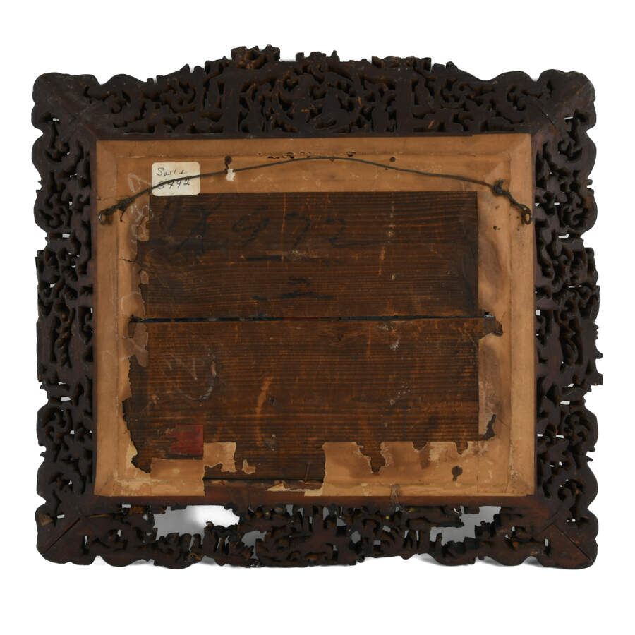 Antique 19th-Century Chinese Reverse Painting on Glass in Frame-6
