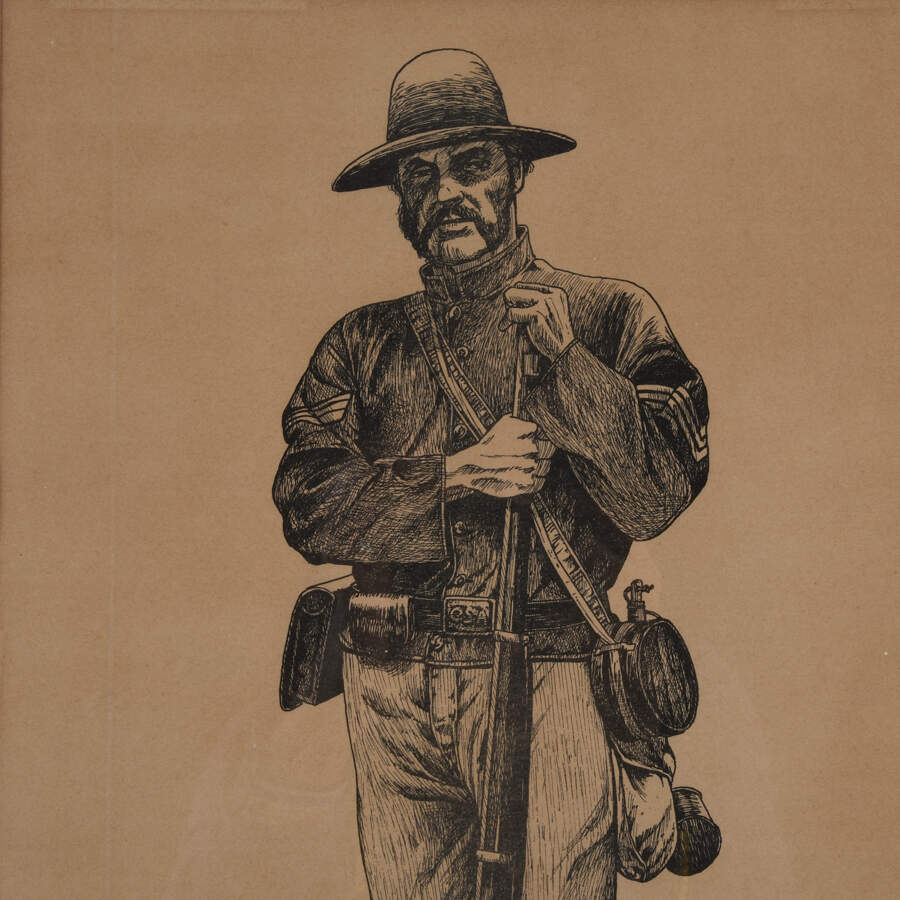 Framed Mixed Media Artwork of a Civil War Soldier by Marty Brazil-4