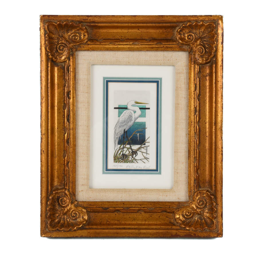 Framed Lithograph by Rolly Ray Reel of a Heron Signed and Numbered 48/50-1