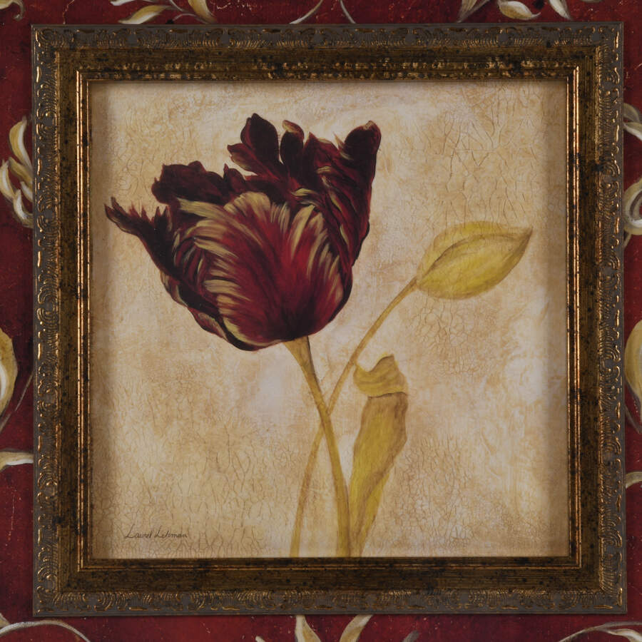 Pair of Framed Laurel Lehman Red Iris and Tulip Floral Prints-4