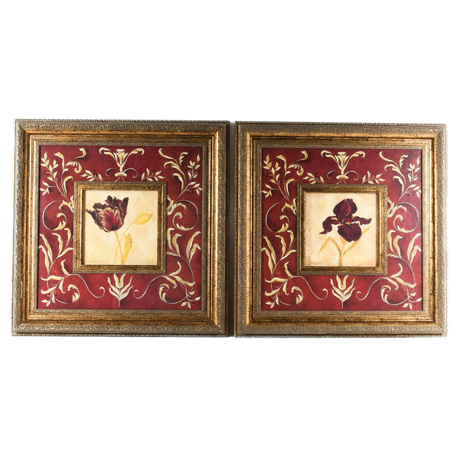 Pair of Framed Laurel Lehman Red Iris and Tulip Floral Prints-1