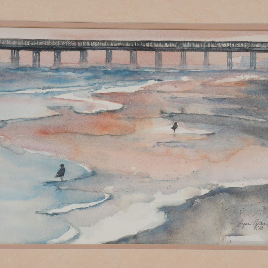 Framed Signed Lynn Green Coastal Watercolor Painting-2