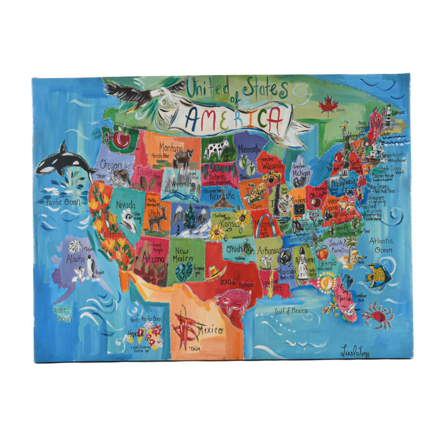Liesl Long's Mixed Media "United States Map" Canvas Art Print-1