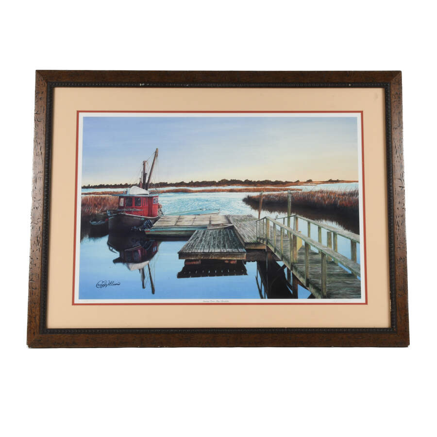 Framed Lithograph Signed Craig William "Sunrise Over Miss Burdette"-1