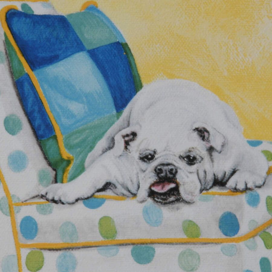 Framed Print of Carol Dillon's "Bulldog on Polka Dots"-3