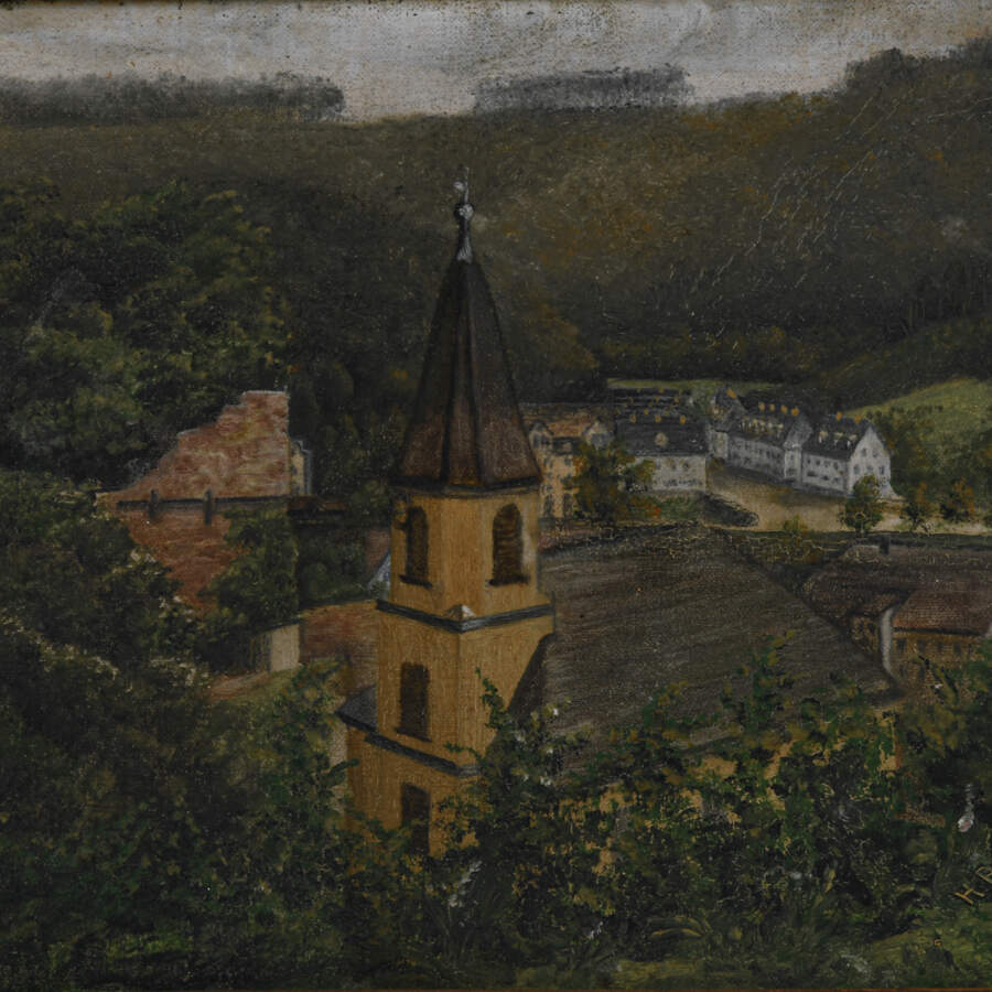 Framed Oil on Board of H. Rossler's "Landscape and Buildings Exterior View"-2