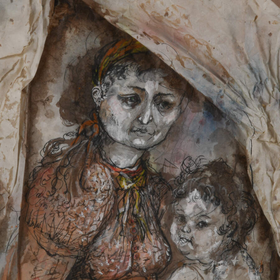 Framed Mixed Media " Woman and Child Portrait" by Rhoda Sherbell-4