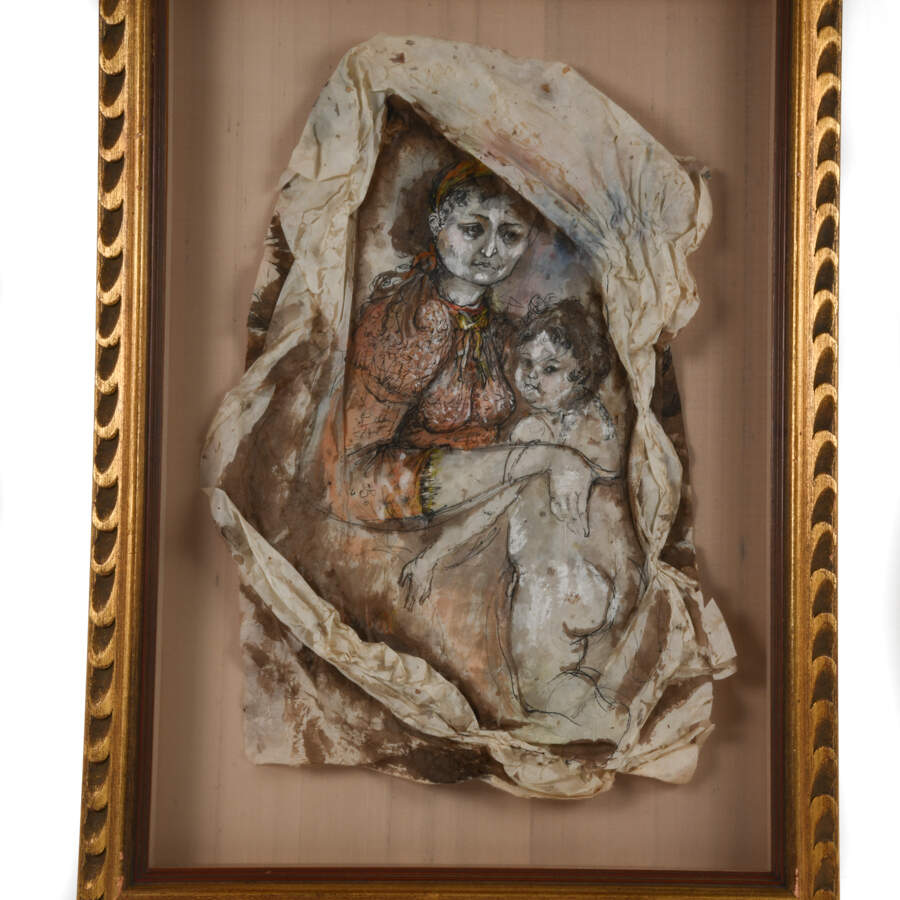 Framed Mixed Media " Woman and Child Portrait" by Rhoda Sherbell-2