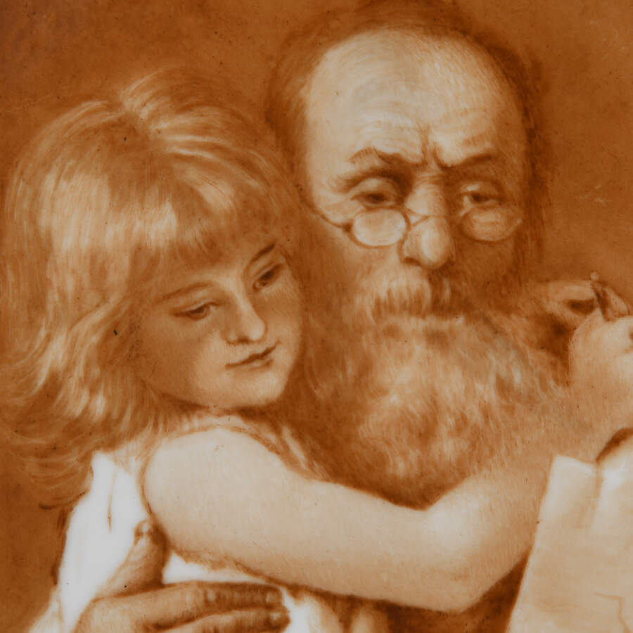 Antique Painting on a Porcelain Plaque of a Man and Child-3