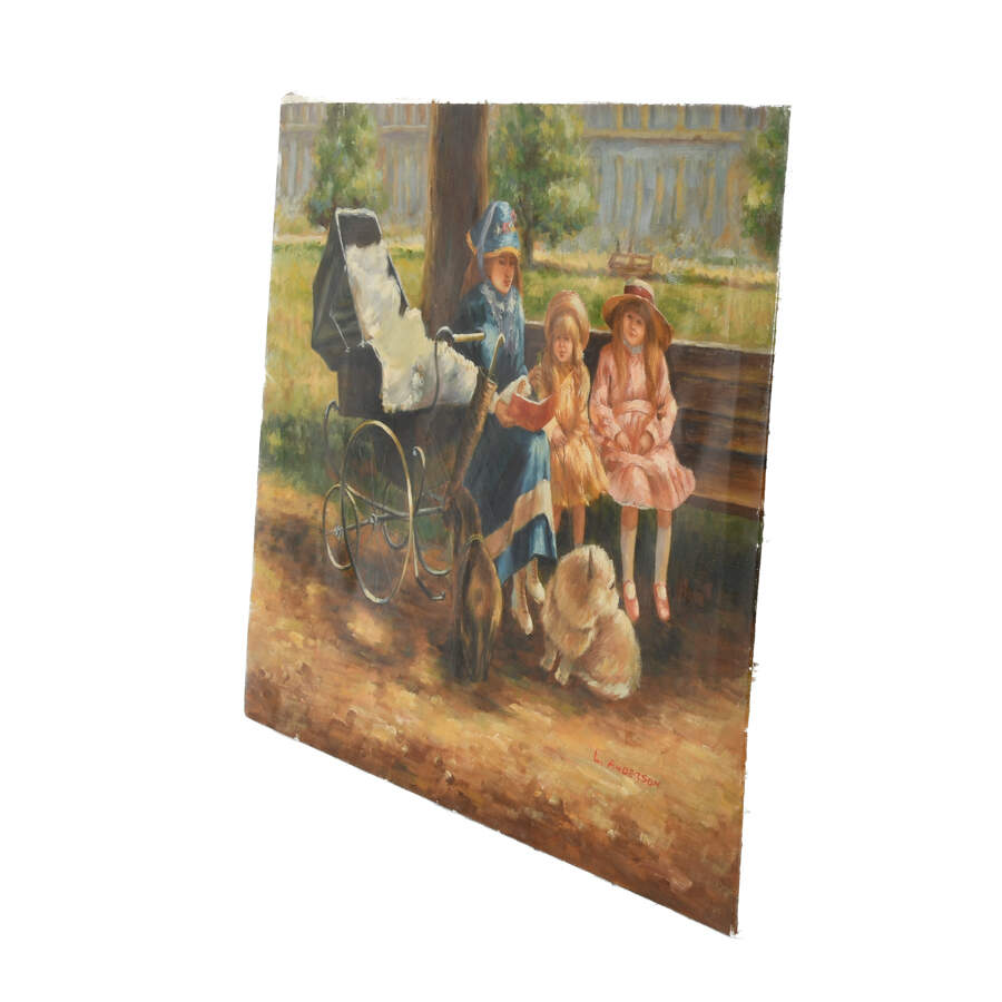Oil on Canvas of a Mother and Her Children at a Park-5