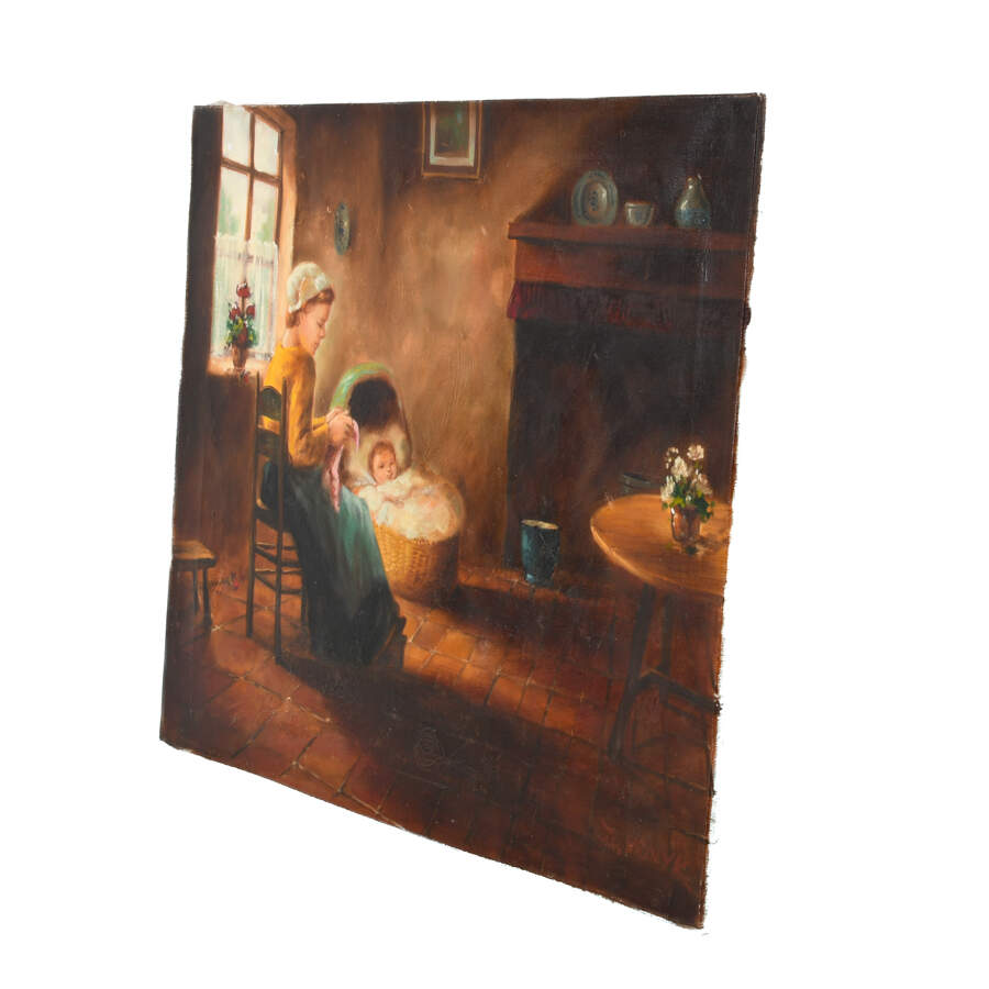 Oil on Canvas of a Mother and Baby-4