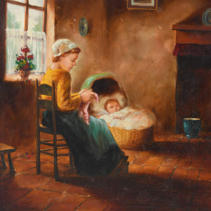 Oil on Canvas of a Mother and Baby-2