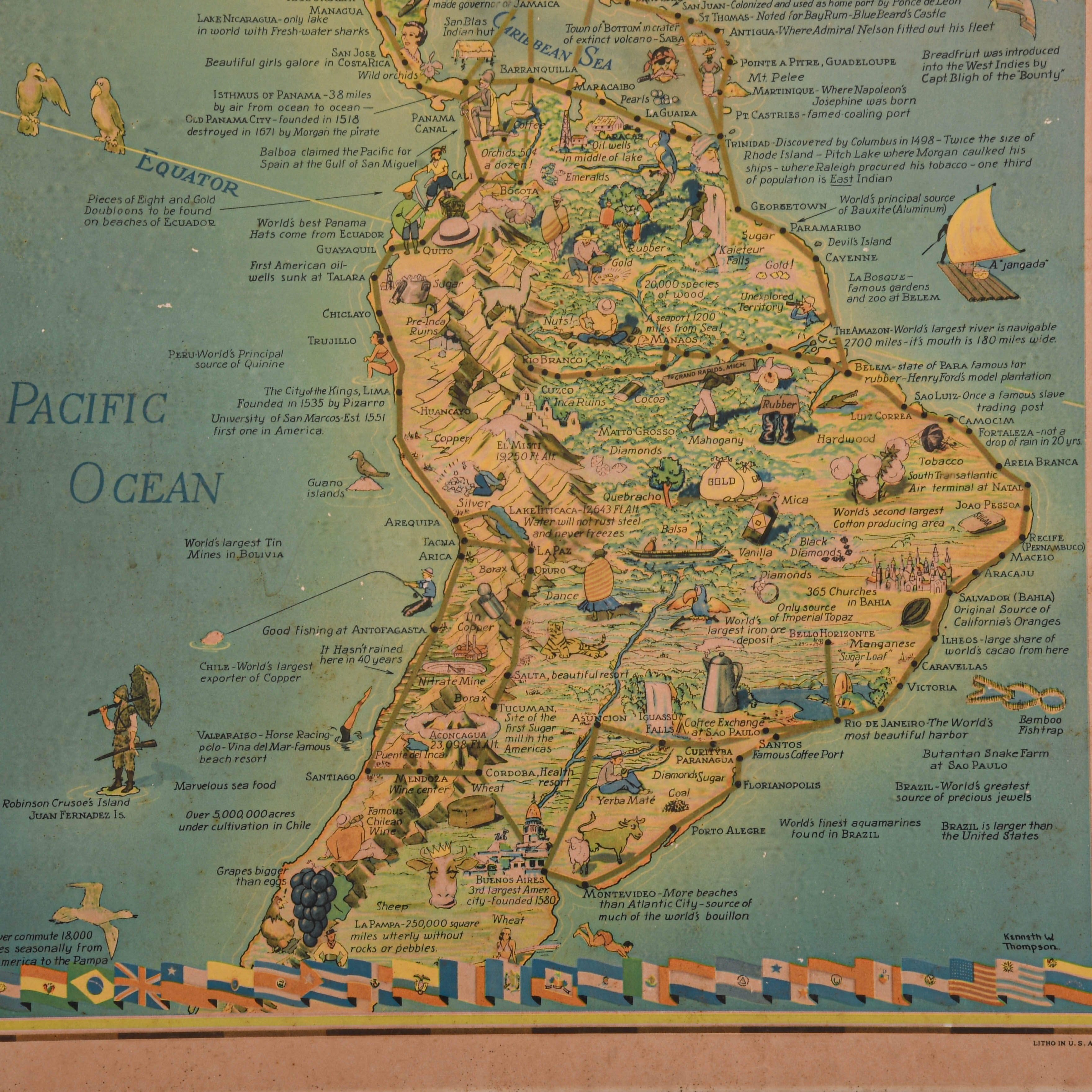 Kennith Thompson Lithograph "On the Routes of the Flying Clipper Ships"-3